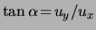 $ \tan \alpha \! = \! u_y / u_x $