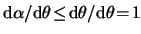 $ \mathrm{d} \alpha / \mathrm{d}
\theta \! \le \! \mathrm{d} \theta / \mathrm{d} \theta \! = \! 1 $