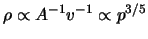 $ \rho \propto A^{-1} \ensuremath{v}^{-1} \propto p^{3/5}
$